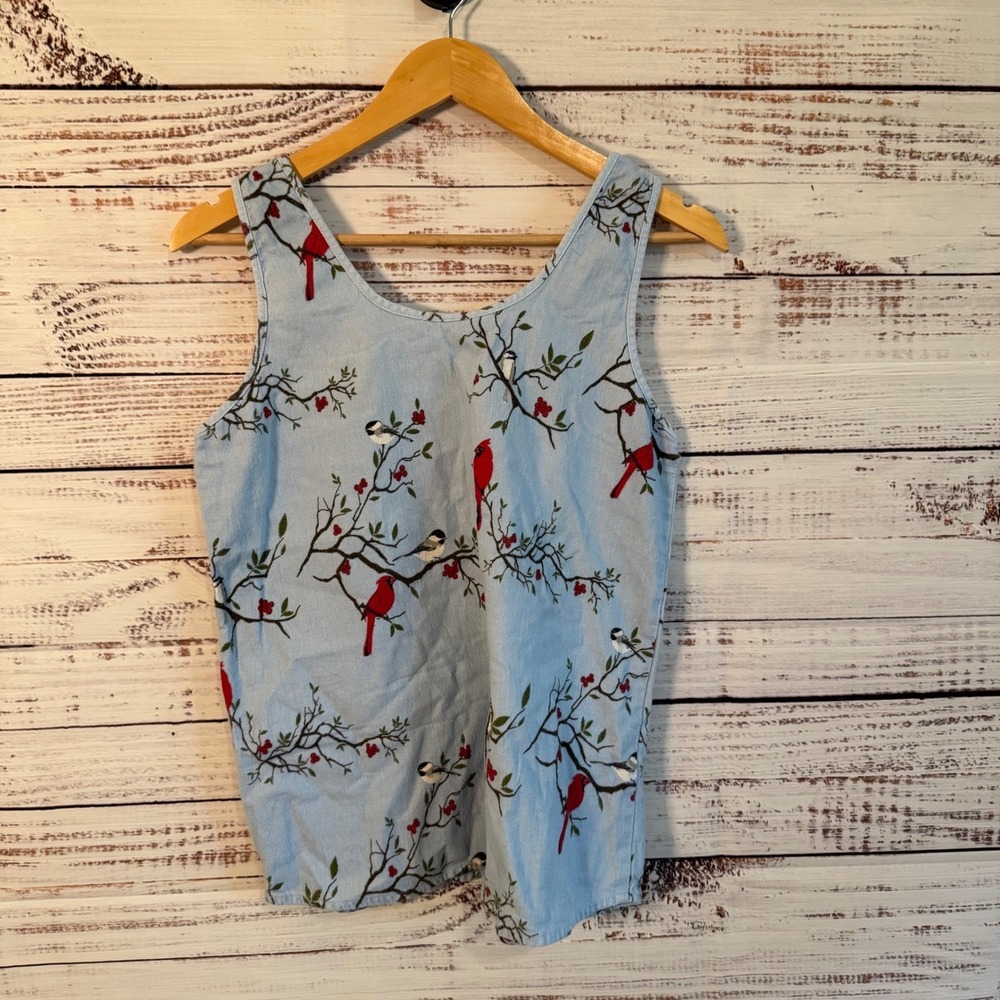The Vermont Country Store Women M Cardinal Bird Print Cotton Tank Top Portugal - Picture 6 of 6